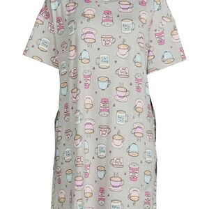 Two pieces Secret Treasures Gray Pajama Dress with Pink and Blue Accents